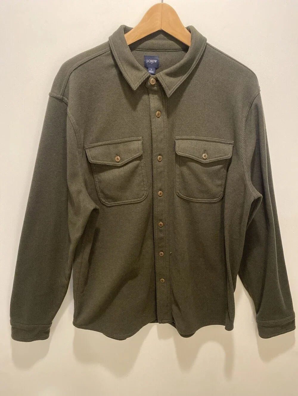 J.Crew Olive Green Seaboard Soft Knit Shirt Jacket Overshirt Size Large